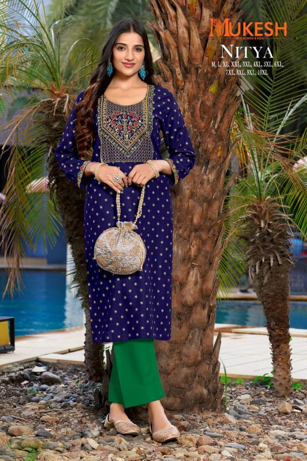 Mukesh Nitya Rayon Gold Print Embroidered Kurti Collection